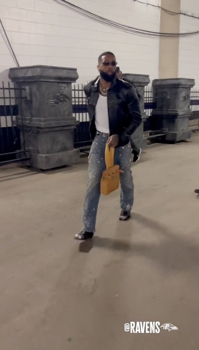 Odell Beckham Jr. styled in a flashy pre-game outfit at M&T Bank Stadium for Thursday Night Football