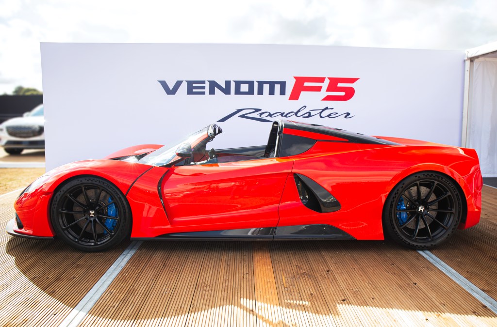 The Hennessey Venom F5 Roadster making its world debut at Salon Prive, held at Blenheim Palace. Each year some of the rarest cars are displayed on the lawns of the palace, in the UK's most exclusive Concours d'Elegance. (Photo by Martyn Lucy/Getty Images)