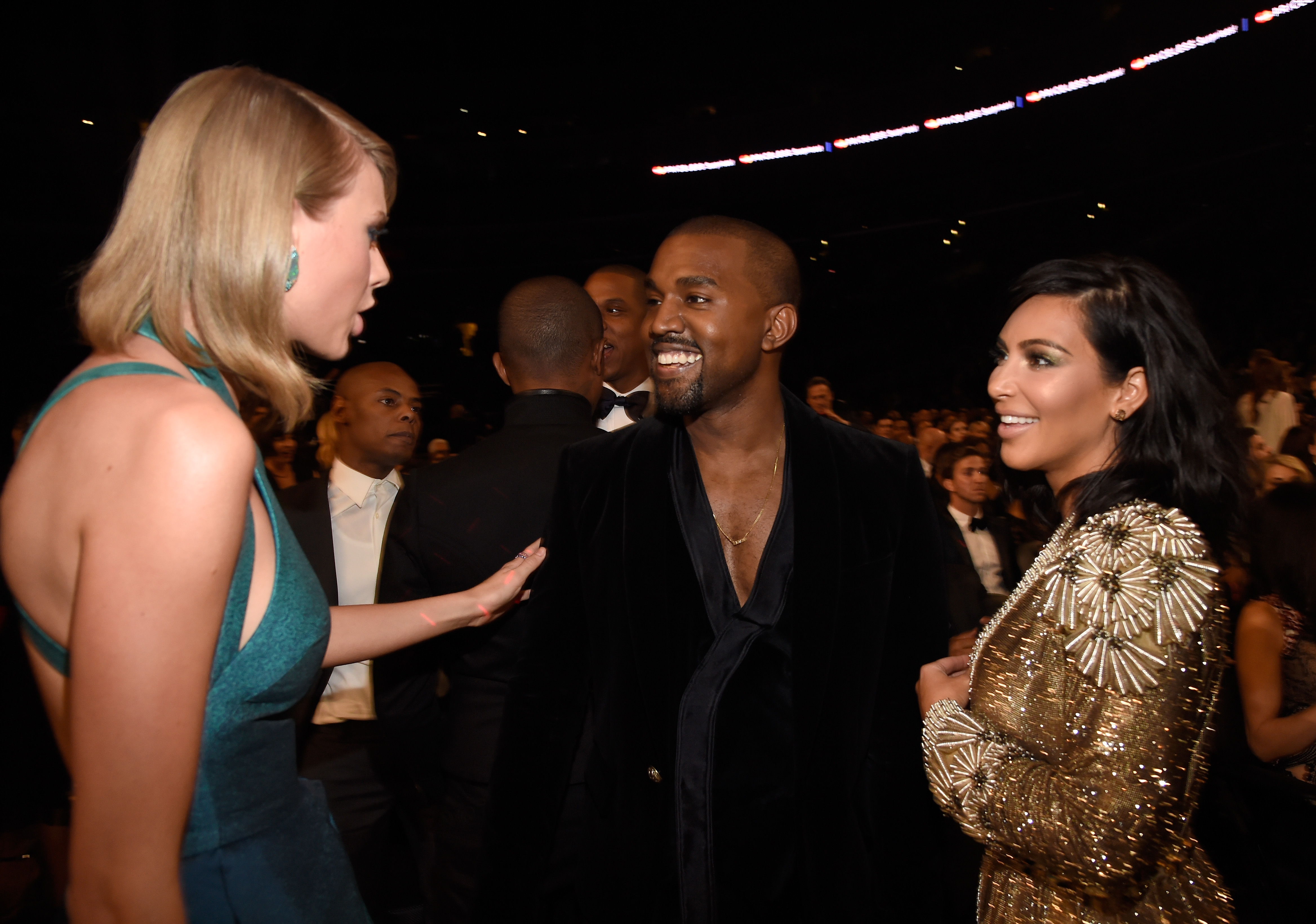 Taylor Swift, Jay Z, Kanye West and Kim Kardashian West at the 2015 Grammys.