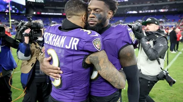 Odell Beckham Jr. and Patrick Queen react after a 17-10 defeat against the Chiefs